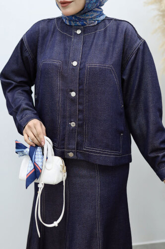 Cepli Denim Detaylı Denim Takım TSD260138 Koyu Mavi - 4