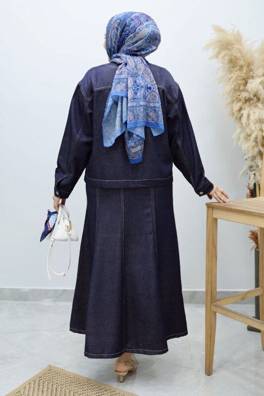 Cepli Denim Detaylı Denim Takım TSD260138 Koyu Mavi - 6
