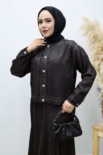 Cepli Denim Detaylı Denim Takım TSD260138 Siyah - 2