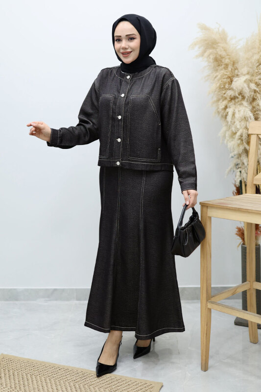 Cepli Denim Detaylı Denim Takım TSD260138 Siyah - 3