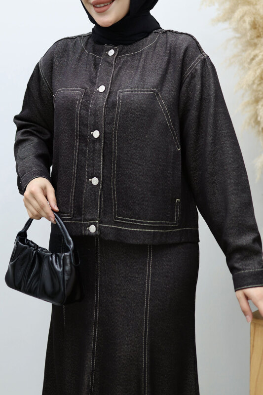 Cepli Denim Detaylı Denim Takım TSD260138 Siyah - 4