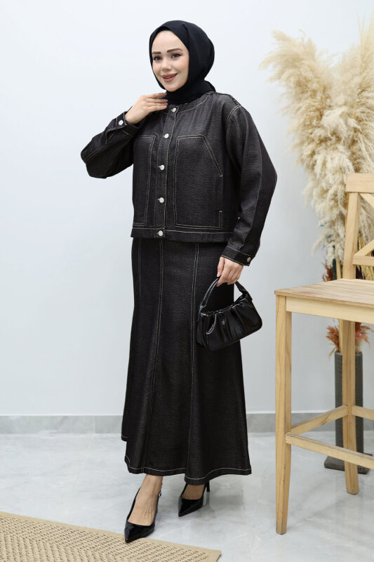 Cepli Denim Detaylı Denim Takım TSD260138 Siyah - 5