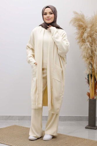 Cepli Hırkalı Üçlü Takım TSD260114 Bej - 3