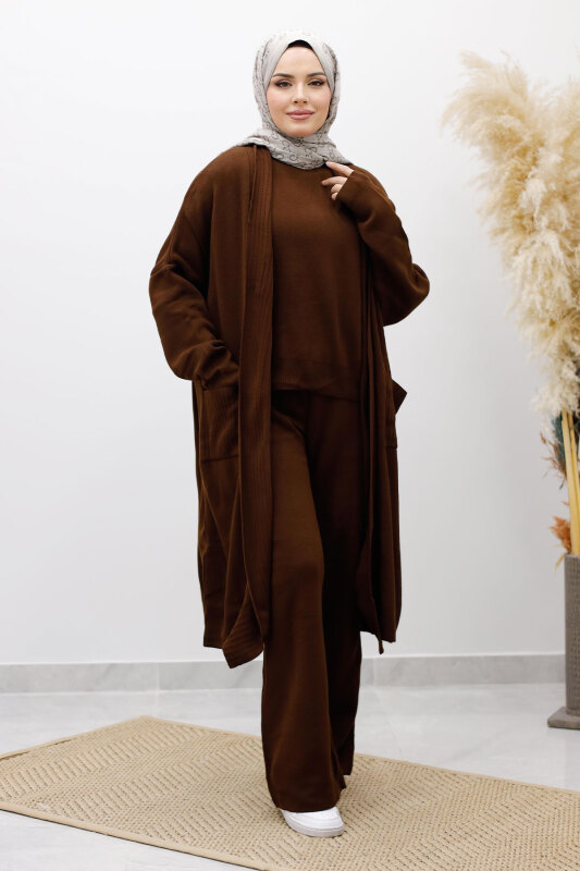 Cepli Hırkalı Üçlü Takım TSD260114 Kahverengi - 3