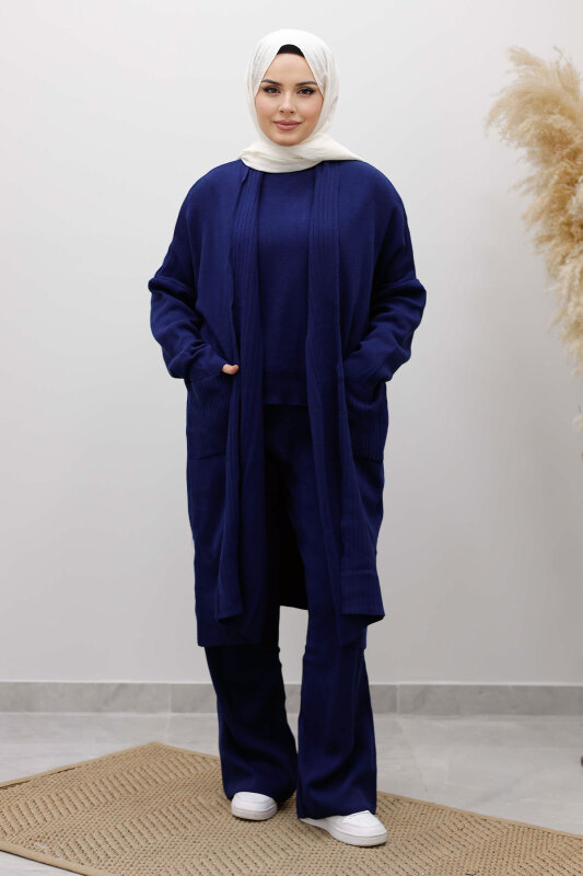 Cepli Hırkalı Üçlü Takım TSD260114 Lacivert - Tesettür Dünyası