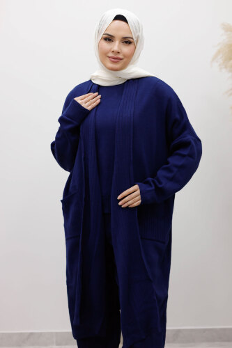 Cepli Hırkalı Üçlü Takım TSD260114 Lacivert - Tesettür Dünyası (1)