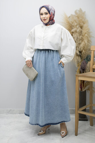 Cepli Kloş Kot Etek TSD260178 Açık Mavi 