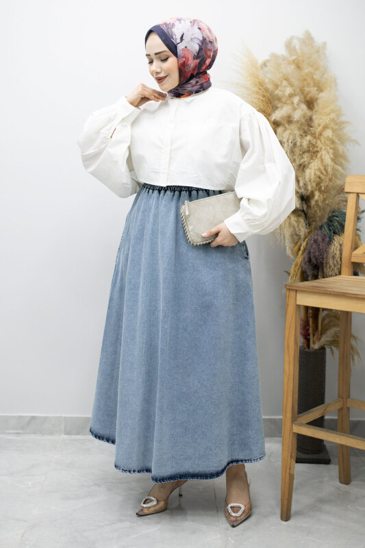 Cepli Kloş Kot Etek TSD260178 Açık Mavi - 3