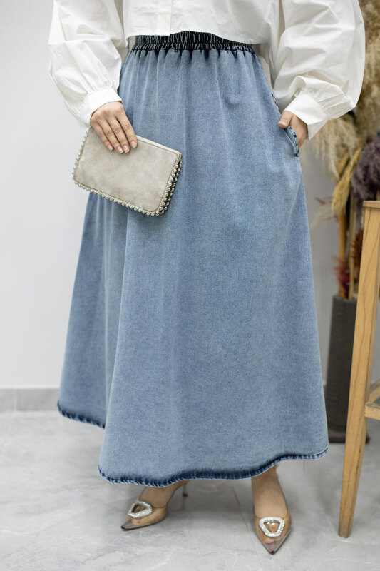 Cepli Kloş Kot Etek TSD260178 Açık Mavi - 4