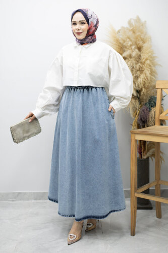 Cepli Kloş Kot Etek TSD260178 Açık Mavi - 5