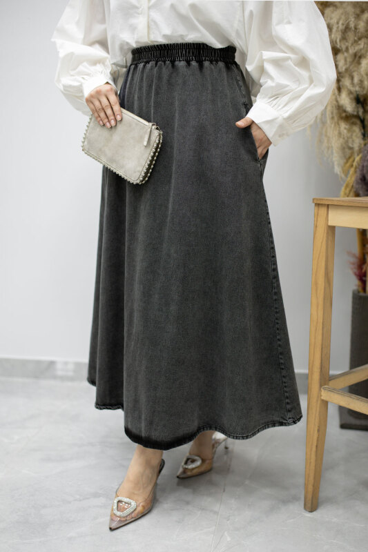 Cepli Kloş Kot Etek TSD260178 Antrasit - Tesettür Dünyası (1)