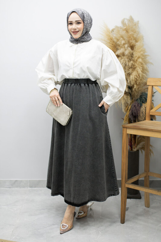 Cepli Kloş Kot Etek TSD260178 Antrasit - 3