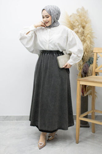 Cepli Kloş Kot Etek TSD260178 Antrasit - 5