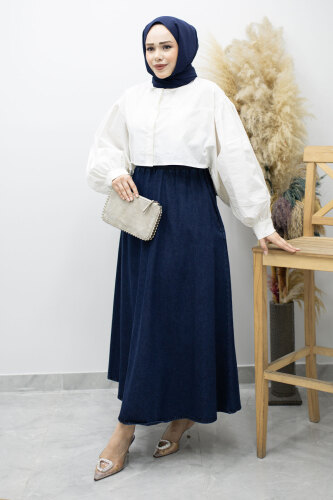 Cepli Kloş Kot Etek TSD260178 Koyu Mavi - 1