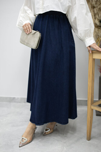 Cepli Kloş Kot Etek TSD260178 Koyu Mavi - 2