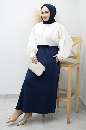 Cepli Kloş Kot Etek TSD260178 Koyu Mavi - 3