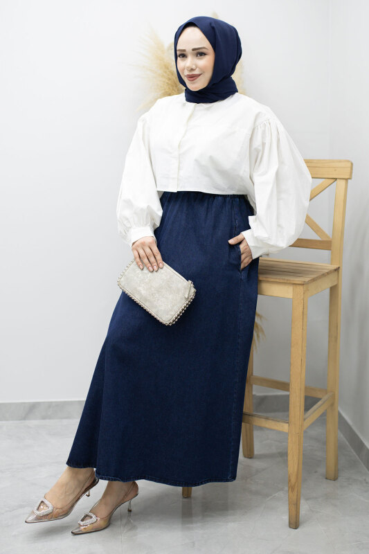 Cepli Kloş Kot Etek TSD260178 Koyu Mavi - 3