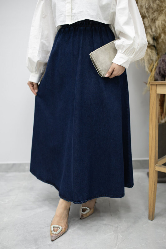 Cepli Kloş Kot Etek TSD260178 Koyu Mavi - 4