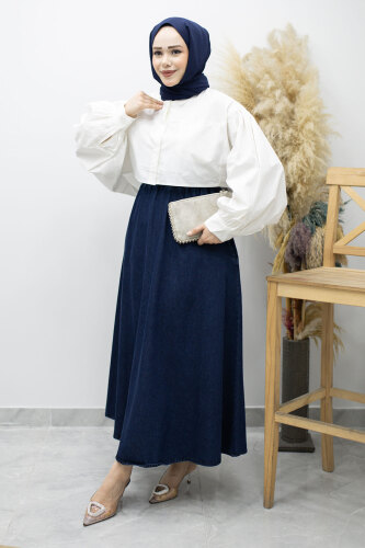 Cepli Kloş Kot Etek TSD260178 Koyu Mavi - 5