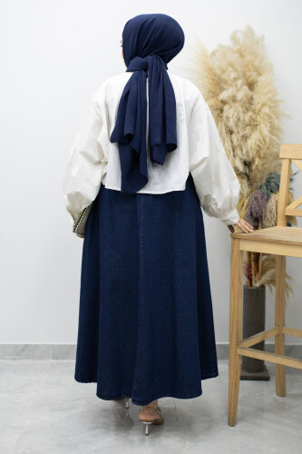 Cepli Kloş Kot Etek TSD260178 Koyu Mavi - 6