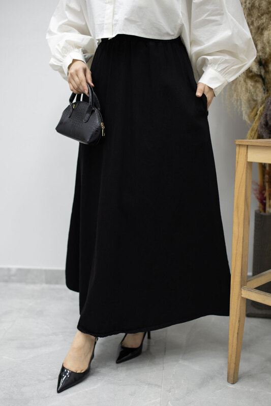 Cepli Kloş Kot Etek TSD260178 Siyah - Tesettür Dünyası (1)