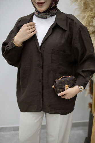 Cepli Oversize Gömlek TSD260167 Acı Kahve - 2