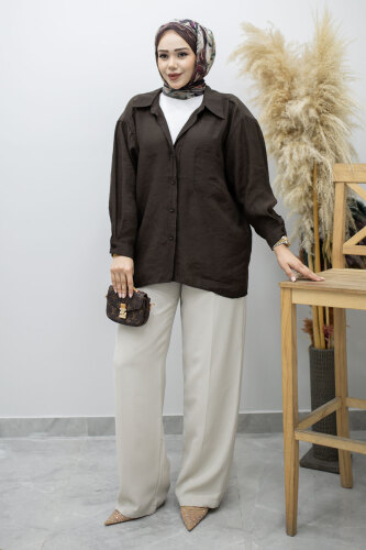 Cepli Oversize Gömlek TSD260167 Acı Kahve - 3