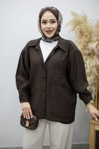 Cepli Oversize Gömlek TSD260167 Acı Kahve - 4