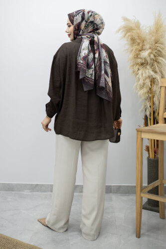 Cepli Oversize Gömlek TSD260167 Acı Kahve - 6