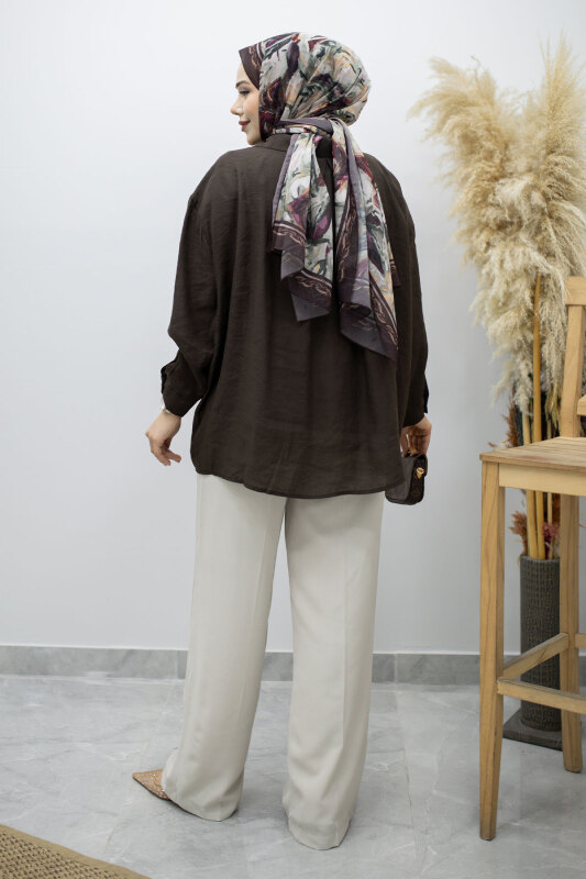 Cepli Oversize Gömlek TSD260167 Acı Kahve - 6