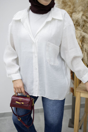 Cepli Oversize Gömlek TSD260167 Beyaz - 4