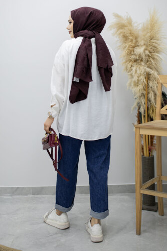 Cepli Oversize Gömlek TSD260167 Beyaz - 6