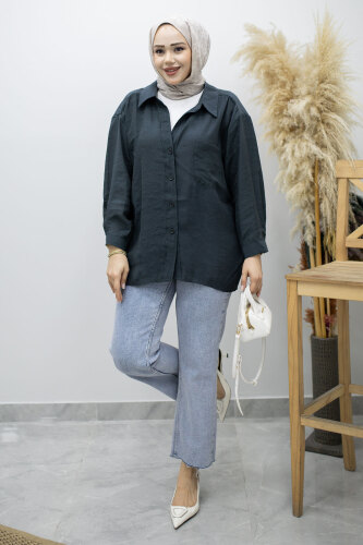 Cepli Oversize Gömlek TSD260167 Füme 