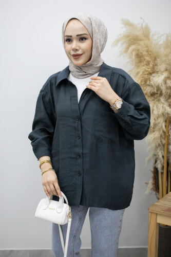 Cepli Oversize Gömlek TSD260167 Füme - 2