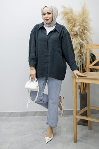 Cepli Oversize Gömlek TSD260167 Füme - 3