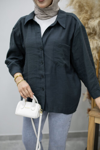 Cepli Oversize Gömlek TSD260167 Füme - 4