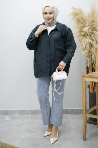 Cepli Oversize Gömlek TSD260167 Füme - 5