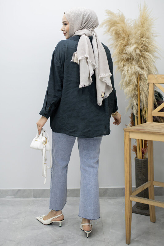 Cepli Oversize Gömlek TSD260167 Füme - 6