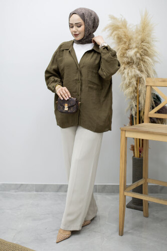 Cepli Oversize Gömlek TSD260167 Haki 