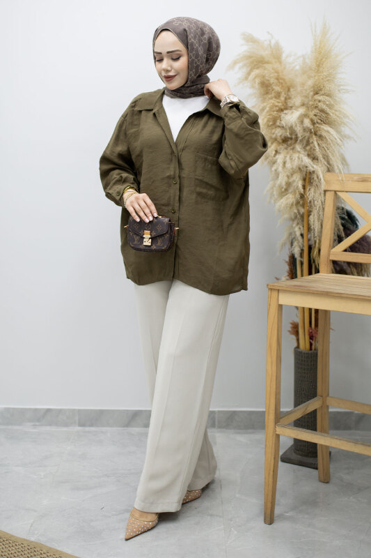 Cepli Oversize Gömlek TSD260167 Haki - 1