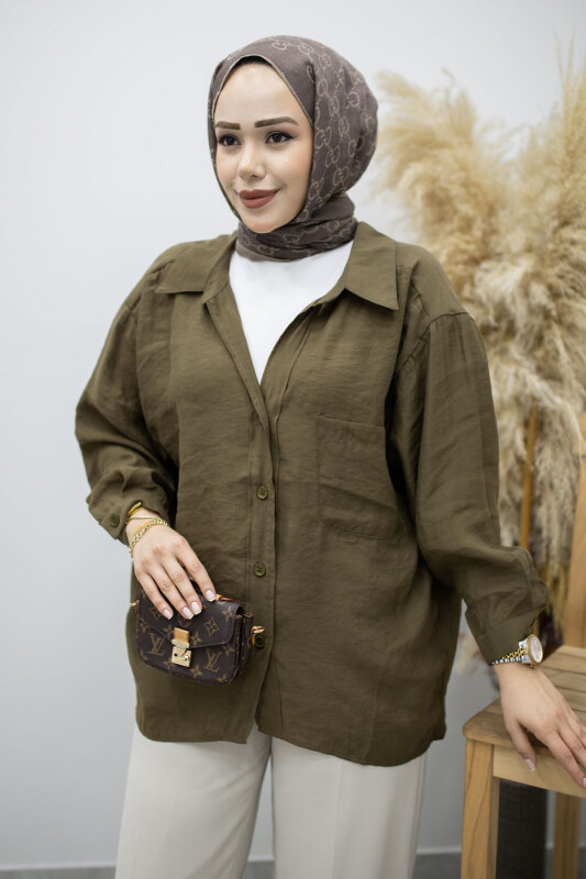 Cepli Oversize Gömlek TSD260167 Haki - 2