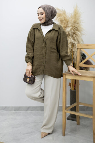 Cepli Oversize Gömlek TSD260167 Haki - 3