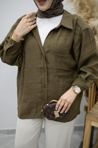 Cepli Oversize Gömlek TSD260167 Haki - 4