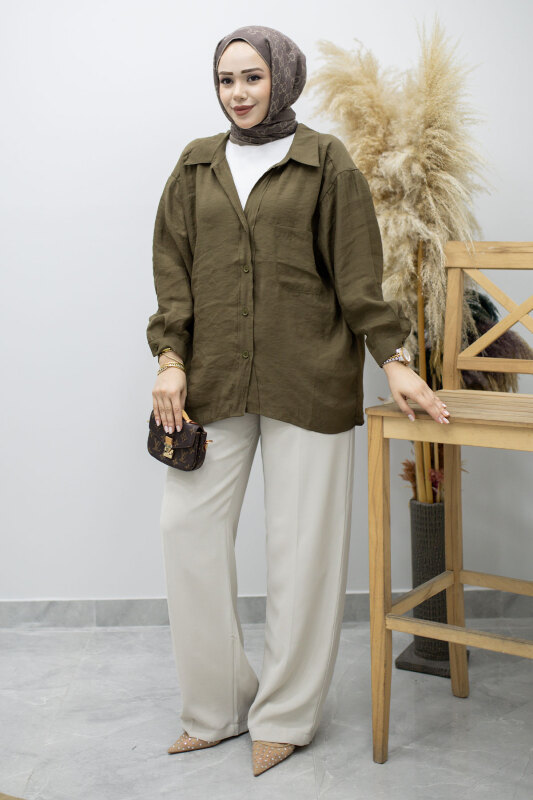 Cepli Oversize Gömlek TSD260167 Haki - 5