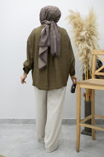 Cepli Oversize Gömlek TSD260167 Haki - 6