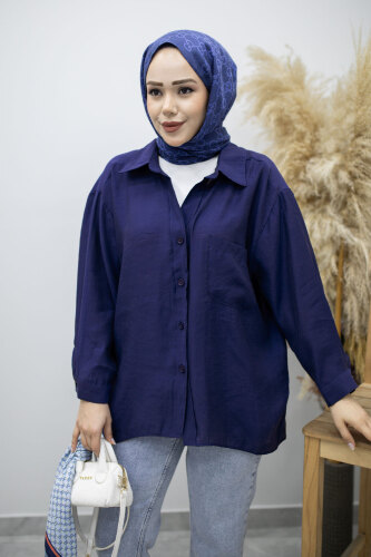 Cepli Oversize Gömlek TSD260167 İndigo - 2