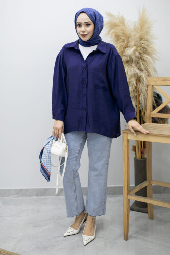 Cepli Oversize Gömlek TSD260167 İndigo - 3