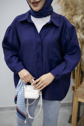 Cepli Oversize Gömlek TSD260167 İndigo - 4