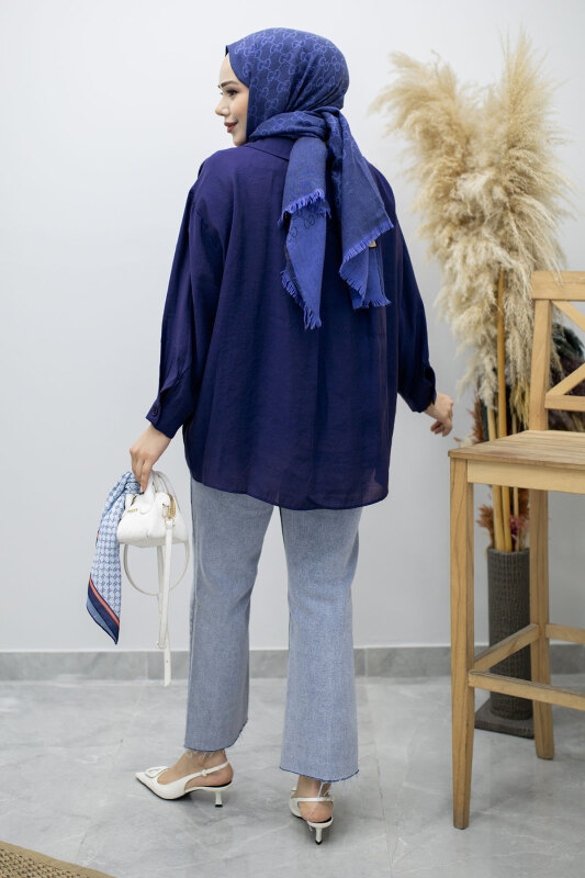 Cepli Oversize Gömlek TSD260167 İndigo - 6