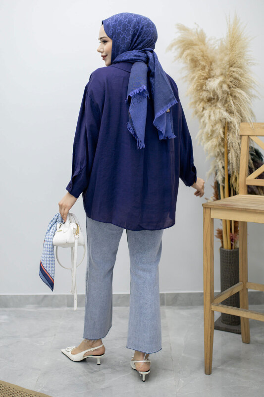 Cepli Oversize Gömlek TSD260167 İndigo - 6